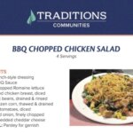 Traditions Management recipe card for a BBQ Chopped Chicken Salad with a phot of the meal and instructions for making it